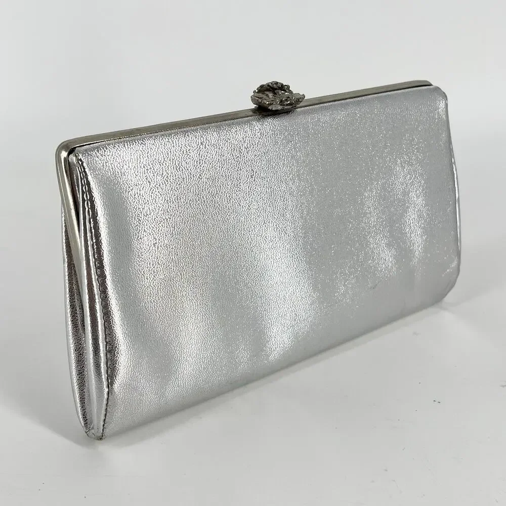 vintage silver metallic clutch evening bag